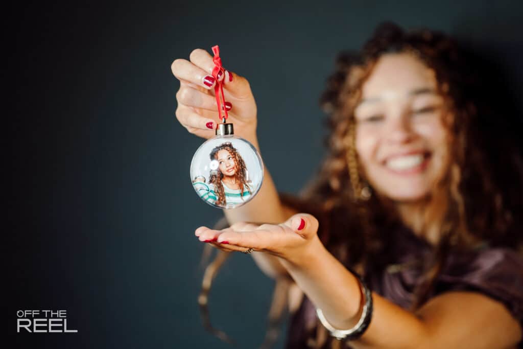 holiday ornament with custom photo taken on a photo booth